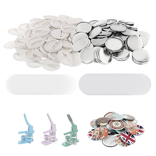Dyna-Living 200 Stück Buttonrohlinge Buttons Selber Machen, Badge Button Pin Kit, DIY Ansteckbuttons Set mit Sicherheitsnadel, Kunststoffboden-Federnadel (58mm/2.28in)