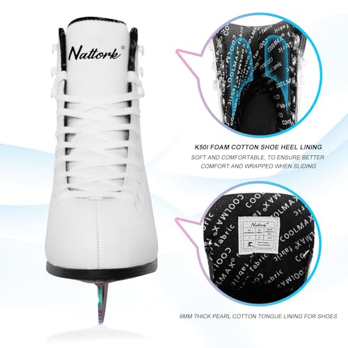 Nattork Color Plated Figure Skates for Girls and Boys Excellence Stainless Steel Blades Ice Figure Skating with Enhanced Support Strength Performance and Ultimate Comfort