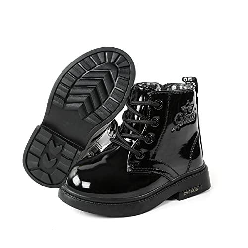 King Glory Botas Niña Invierno Botine Bebe Niñas Ankle Boot De Piel Tamaño 34 Color Negro Antideslizante Cordones Niño Boot De Nieve