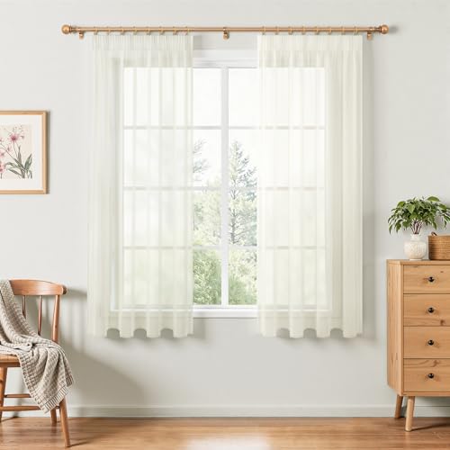 MRTREES Gardinen mit Kräuselband Stores Gardinen Weiß kurz transparent
