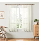 Perdele MRTREES cu bandă încrețită, perdele transparente, crem, scurte, transparente, 145x140cm (ÎxL), bucle...