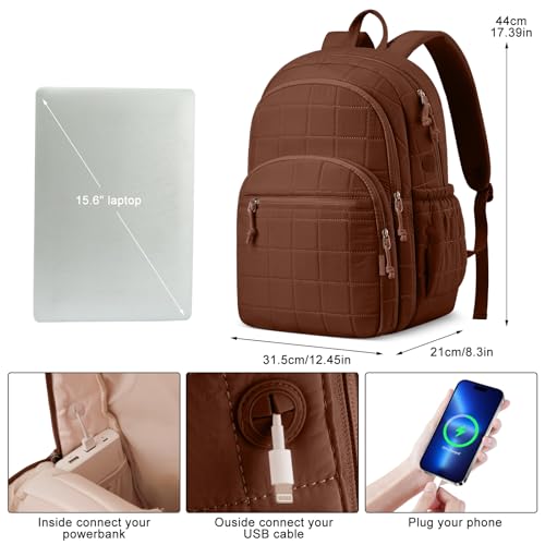 Image of kadilong College Laptop Backpack,Travel Backpack for Women,Quilted Bookbag for 15.6 Inch Laptop Casual Daypack,Chocolate