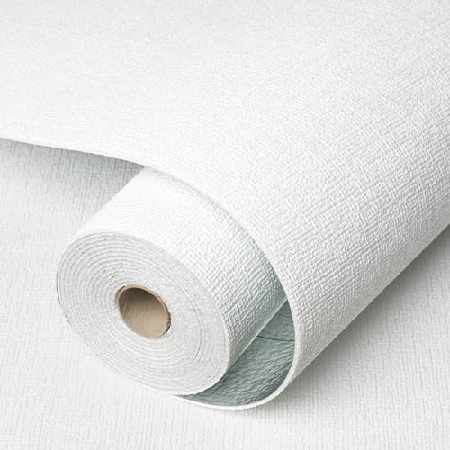 LaCheery Extra Thick Peel and Stick Wallpaper for Textured Walls White Textured Wallpaper Self Adhesive Foam Wall Paper for Bathroom Bedroom Living Room Wall Cover Waterproof PVC Sheet Roll 17.5
