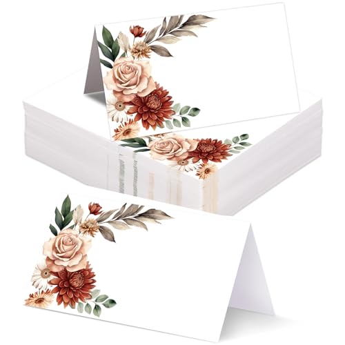 Whaline 100Pcs Fall Place Card 2 x 3.5 Inch Retro Boho Floral Tent Name Cards Vintage Flower Blank Seat Assignment Cards for Autumn Party Wedding Reception Table Setting Supplies
