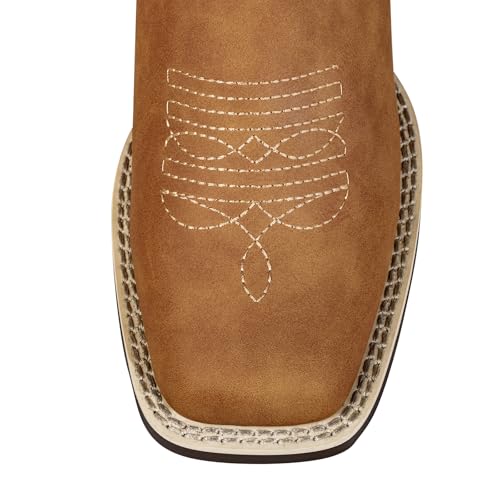 Image of SheSole Women's Fashion Wide Square Toe Western Cowgirl Cowboy Boots Mid Calf