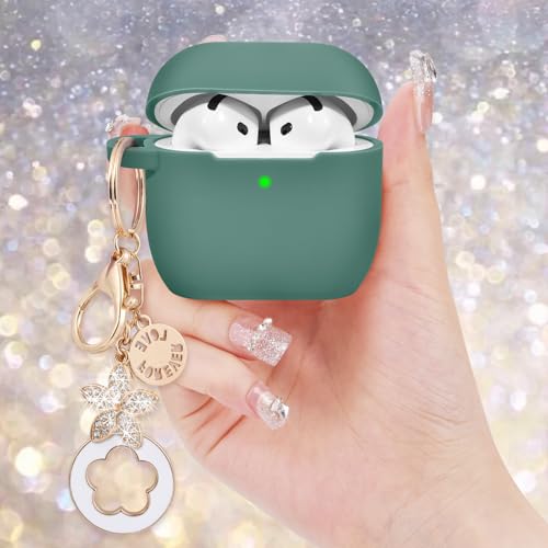 Image of Case Compatible for Apple Airpods 4 - VISOOM Airpods 4 Cases 2024 Cover Women Cute Silicone iPods 4 Earbuds Wireless Accessories Charging Cases Girl Bling Keychain for Airpod iPods 4th Generation