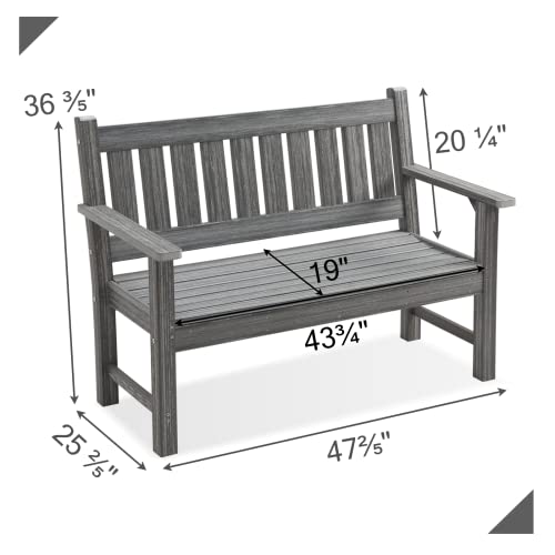 Image of HDPE Outdoor Bench Patio Seating 800 Lbs Capacity, Weathered Gray