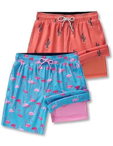 2 Pack: Men's 7' Swim Trunks with Compression Liner, Quick Dry Stretch Swimming Shorts Bathing Suits...