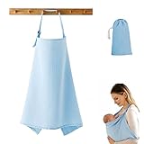 Cotton Nursing Cover Multi-Function Breastfeeding Cover for Baby-Portable Nursing Scarf, Infinity Nursing Shawl, Baby Blanket, Car Seat Canopy, Stroller Cover with Drawstring Storage Pouch(Light Blue)
