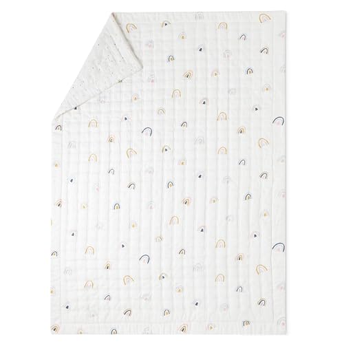Image of MakeMake Organics Organic Twin Comforter GOTS Certified Organic Kids Blanket Cotton Infill Tufted - Reversible Ultra Soft Breathable Boys Girls (68 inchx88 inch, Dotty + Rainbow)