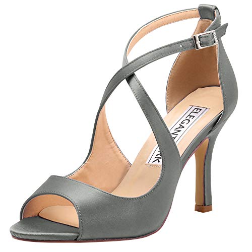 Image of ELEGANTPARK Peep Toe Strappy Heels for Women Satin Wedding Dress Sandals | Adjustable Cross Strap, 3.5 Inch High Heel Peep Toe Shoes for Bride, Wedding Guests, Bridesmaid, Formal, Prom, Evening Party