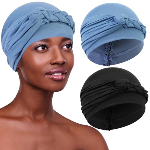 XEPST 2 Piezas Turbante Africano para Mujer, Pañuelo Cabeza, Preatado Trenzado Envoltura de Cabeza Sombreros, Gorro Turbante de Quimioterapia, Gorros Oncologicos
