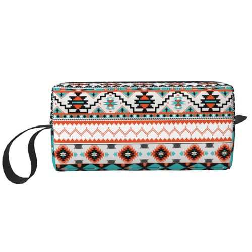 JKJOJIA Tribal Aztec Ethnic Pattern Makeup Bag Organizer Small Cosmetic Bags Portable Travel Toiletry Bag With Handle Simple Accessories Storage Zipper Pouch For Women Girl