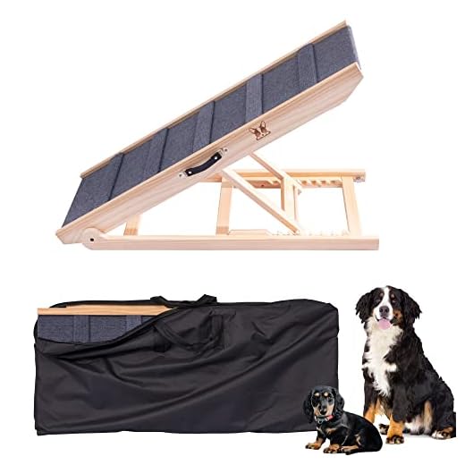 27'' Tall Dog Pet Ramp Portable for All Dogs & for Couch, Bed & Car, SUV, Supports up to 220 lbs, Carrying Bag Included, 7 Level Height Adjustable from 12''-27'', Non-Slip Paw-Friendly Carpet, Large