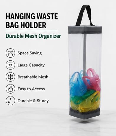Image of Hanging Waste Bag Holder Durable Mesh Organiser