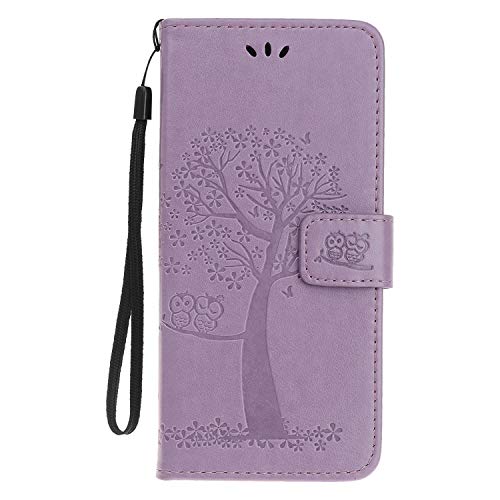 Skyhewen iPhone 11 Case Flip Shockproof PU Leather Embossed Owl Wallet Magnetic Cover for iPhone 11 with Card Holder Viewing Stand Light Purple
