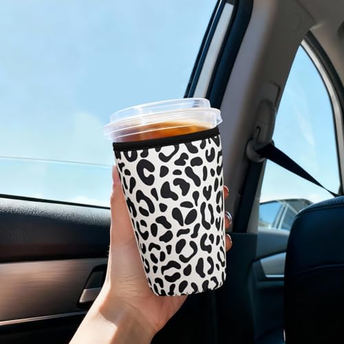 Image of Reusable Insulated Sleeve for Iced Coffee Cup, 3-Pack Coffee Neoprene Drink Sleeve for Cold & Hot Drinks, Beverage Holder for Iced Coffee (Leopard Chic)