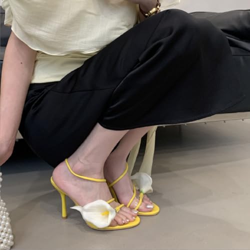 Calla Lily Heels for Women, Elegant Floral Strappy Sandals, Wedding Party Shoes, Comfort Block Heel Ankle Strap Summer Bridal Dress Pumps2