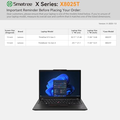 Image of Smatree Hard EVA Protective Sleeve Case Compatible for 13 inch Lenovo ThinkBook 13s Gen 4 Laptop, for 13 inch Lenovo ThinkPad X13 Gen 5 Laptop Notebook Bag (X8025T)