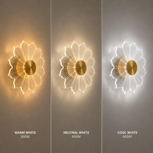 Image of Lotus Glow LED Wall Light | 3 Color Mode Decorative Metal & Acrylic Wall Lamp for Home, Bedroom & Pooja Room | Modern Designer Lighting for Home Decor Warm, Neutral & Cool White