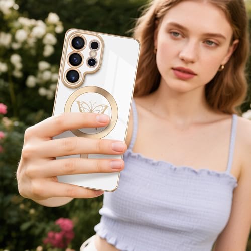 Newseego for Samsung Galaxy S26 Ultra 5G Magnetic Case, Cute Butterfly Luxury Plating Edge Case for Women Girls Men Soft TPU Shockproof Full Camera Protective Cover for Samsung Galaxy S26 Ultra-White - image 7