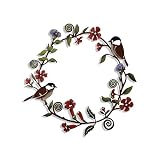 KQNM Gran Idea, Corona Decorativa, Corona De Puerta, Corona Metálica En Pátina De Metal Oxidado con Hojas, Flores y Decoración De Patrón De Pájaro Pequeño, Puerta De Entrada Exterior