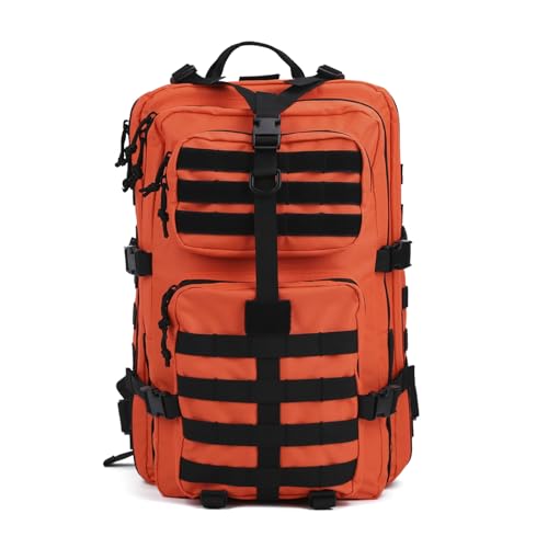 Image of REEBOW GEAR Military Tactical Backpack for Men Large Army 3 Day Assault Pack Molle Hiking Daypack Bag (Orange-black)