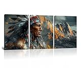 Wall HDQ American Indian Chief Wall Art Indian Painting for Home Decor Prints Framed 3 Piece(12' x 16' x 3pcs)