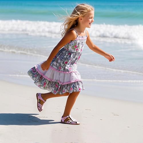 Image of THEE BRON Toddler Girls Closed-Toe Sandals Sweet Retro Cutout Summer Dress Shoes