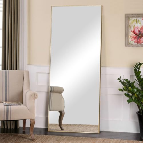 Image of VENETIAN IMAGE Full-Length Dressing Mirror, Floor or Wall Mounted, Metal Frame for Modern Interiors (Gold, 160 x 40 CM)