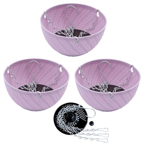YuanDiann Hängende Klein Blumentöpfe 3er Set, 15cm Durchmesser Selbstbewässerung Hängepflanztöpfe mit Wasserspeicher Blumenampel mit Rostfrei Ketten für Innen Außen Garten Deko 2# Lila 3 Pack 15 cm