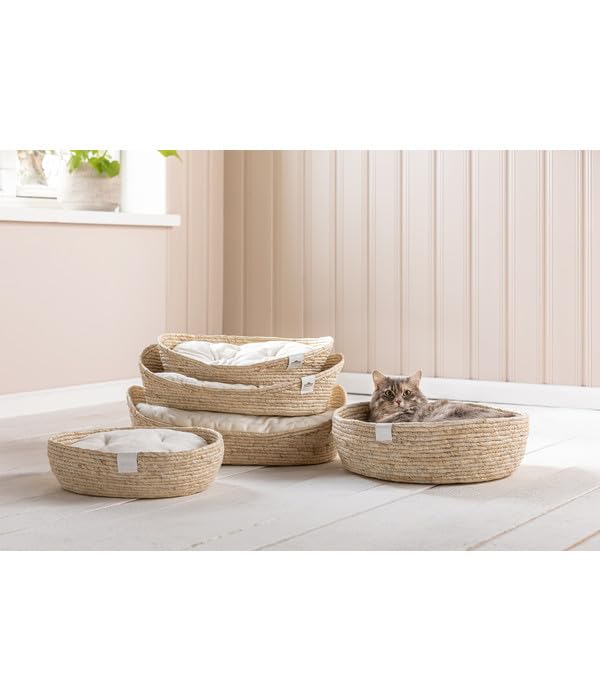 Dehner Premium Lovely Kuschelbett Guter Schlaf, Ø 45 cm, Höhe 13 cm, Naturmaterial/Plüsch, weiß/beige