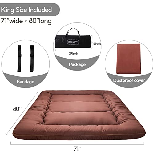 Image of Japanese Shiki Futon Mattress Floor Mattress Thicken Tatami Mat Sleeping Pad Roll Up Mattress Floor Lounger Bed Rolling Up Couch Bed Mattress Pad for Guest Room, Coffee, King