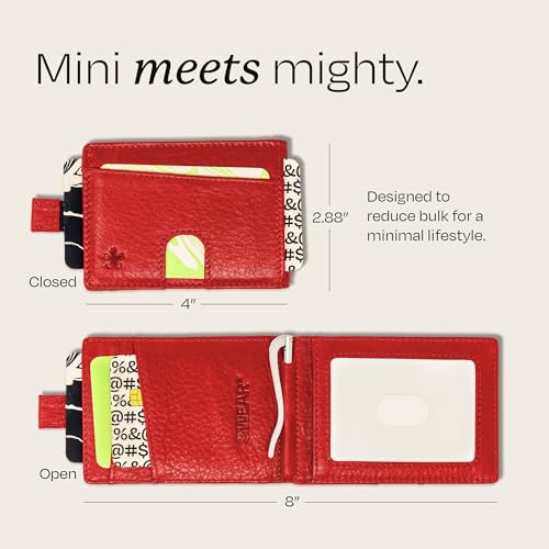 Swear Brands Full Grain Leather Wallet with RFID Blocking & Money Clip - Minimalist Bifold Wallet Holds 12 Cards - Easy Access Pull Tab - Ethically Sourced (Red)3