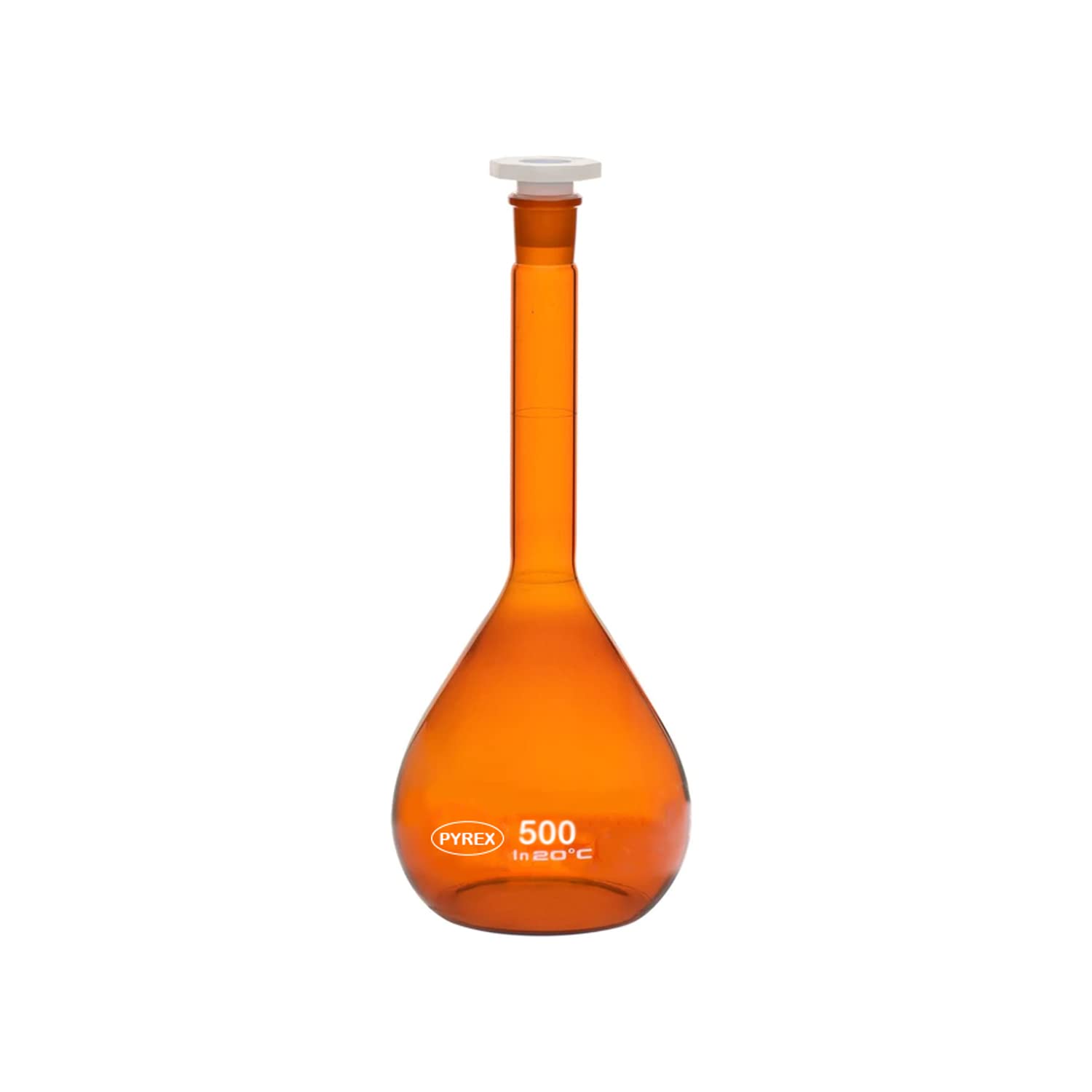 1pc 500ml Amber Volumetric Flask with Polypropylene Stopper | Heavy Duty Borosilicate 3.3 Glass for Lab Experiments | Superior Chemical Durability and Thermal Shock Resistant
