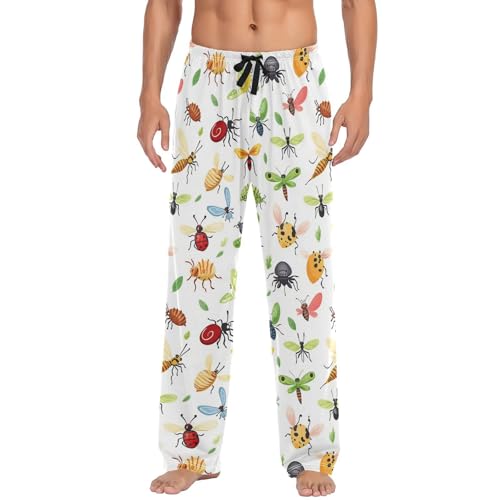 Beetles Colorful Bugs Pajama Pants Funny Animals Men's Pajama Bottoms Lounge Sleepwear PJs Lightweight Sleep Pants XXL