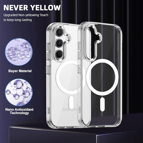 Image of Magnetic Silicone Case for Samsung Galaxy S24FE 5G Compatible with MagSafe, Shockproof Phone Bumper Cover, Anti-Scratch Clear Back (Clear)