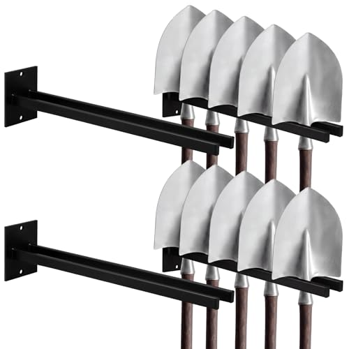 Zonon 4 Pcs Extra Long Tool Rack for Shovels Spades Rakes Brooms Shovel Holder for Truck and Shovel Rack Heavy Duty Powder Coated Steel Wall Mount Storage Organizer Garage and Shed (Black)