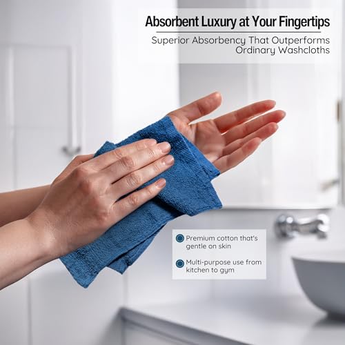 Image of Extra Soft Wash Cloths, 13 inchx13 inch Wash Rags, Washcloths 12 Pack | 100% Ring Spun Cotton Washcloths, Machine Washable Face Towels, Absorbent Washcloths in Vibrant Assorted Colors