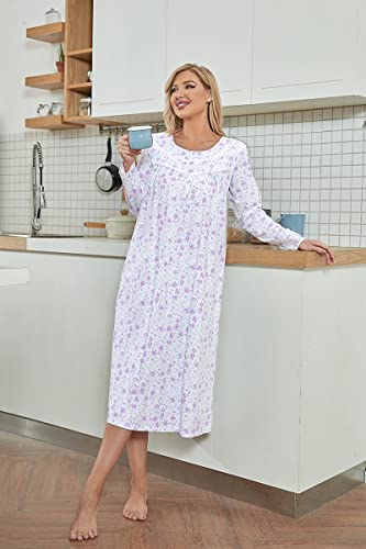 Image of IZZY + TOBY Nightgowns for Women Long Sleeve Soft Cotton Long Warm Nightdress Kintted Night Gown