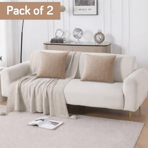 Image of HOKIPO 100% Leakproof Quilted Cushion Cover for Sofa 16x16 Inches, Set of 2, Swiss Coffee (AR-6280-CML*2)