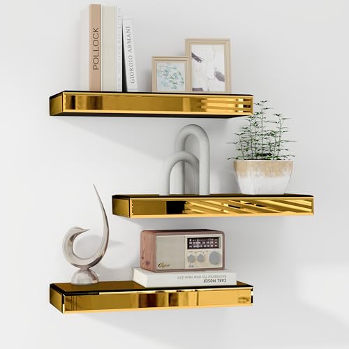 SHYFOY Brass Glass Floating Shelves