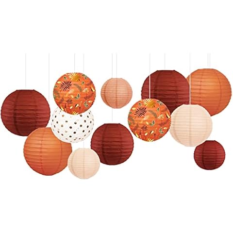 NICROHOME Party Decorations, 12 PCS Burnt Orange Maple Leaves Paper Lanterns with Gold Foil Printing for Rustic Wedding, Fall Autumn Decor, Thanksgiving, Baby Shower Cover