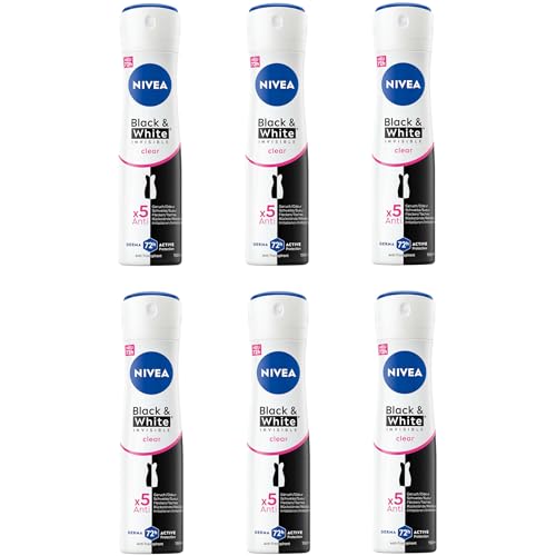 NIVEA Deodorante Black & White Invisible Clear Deodorante Spray, 6 x 150 ml