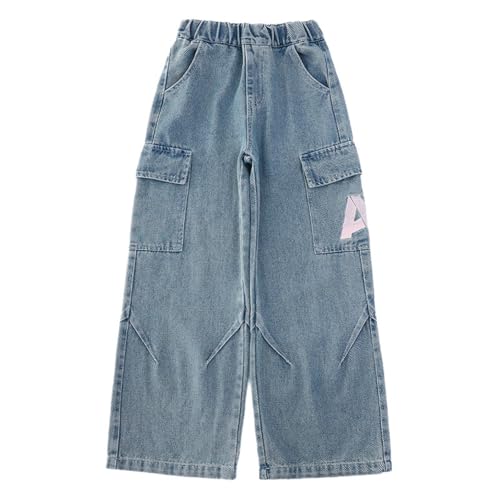 Girl's Y2k Graphic Jeans Tropical Print Cargo Jeans Elastic Wasit Wide Leg Loose Fit Casual Denim Pants with Pockets2