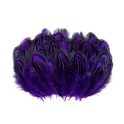 100pcs Pheasant Feathers 2-3 Inches Fluffy Spotted Plumage Feather for Dream Catcher Crafts Sewing Clothing Decoration (Purple)