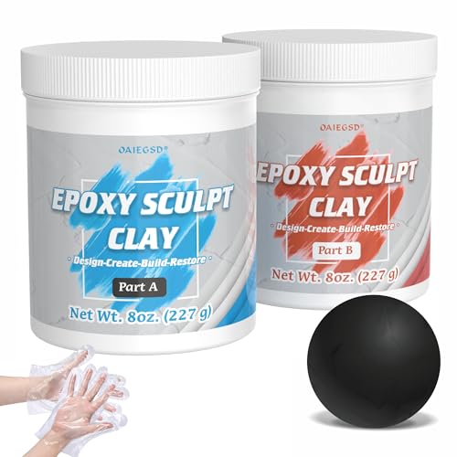 1 Pound Black Epoxy Putty Sculpt Clay, 2 Part (A & B) Modeling Compound for Sculpting, Modeling, Building, Repairing, Self-Hardening Epoxy Clay Easily Repairs Metal, Wood, Tile, Ceramics, Plastic