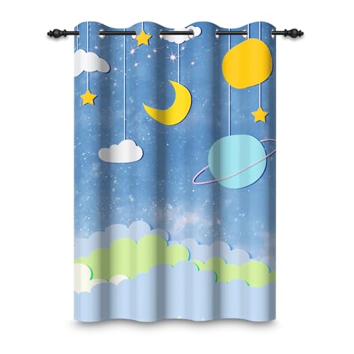 ggaimwf 107x160cm Dormitorio Infantil Cortina con Ojales Lindo Caricatura Cielo Nube Educativo Opacos Cortinas para Ventanas Niños niñas Guardería Aula Escuela Sala de Estar,1 Panel Individual