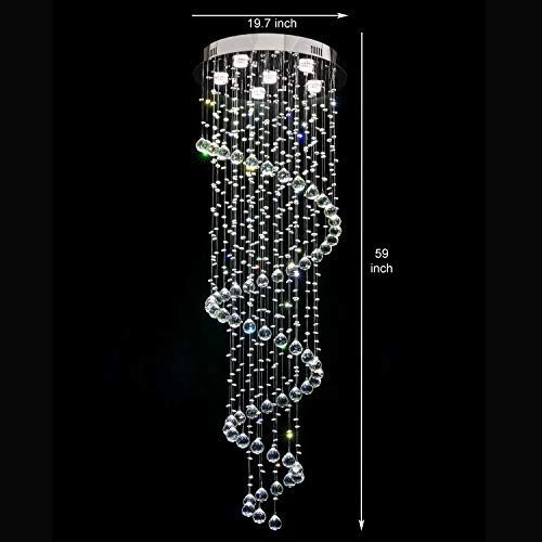 Krasty Chrome K9 Crystal Raindrop Chandelier,Modern Spiral Pendant Light 6 Lights Crystal Flush Mount High Ceiling Light Fixture For Staircase Foyer Entryway Living Room Bedroom D20 X H59 #TOP2