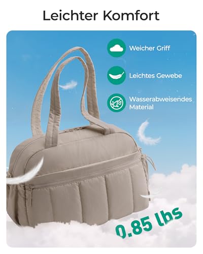 BAGSMART Puffer Reisetasche, Sporttasche Damen 24L Weekender Wickeltasche Wasserabweisend Travel Bag Handgepäck Gym Bag Kliniktasche Geburt Krankenhaustasche Mit PVC Nasse Tasche Für Fitness, Kamel 5